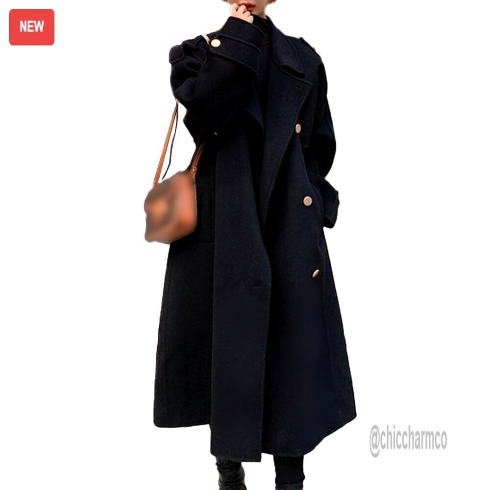 Women's Wool Blend Pea Coat Double Breasted Notch Lapel Long Sleeve Overcoat